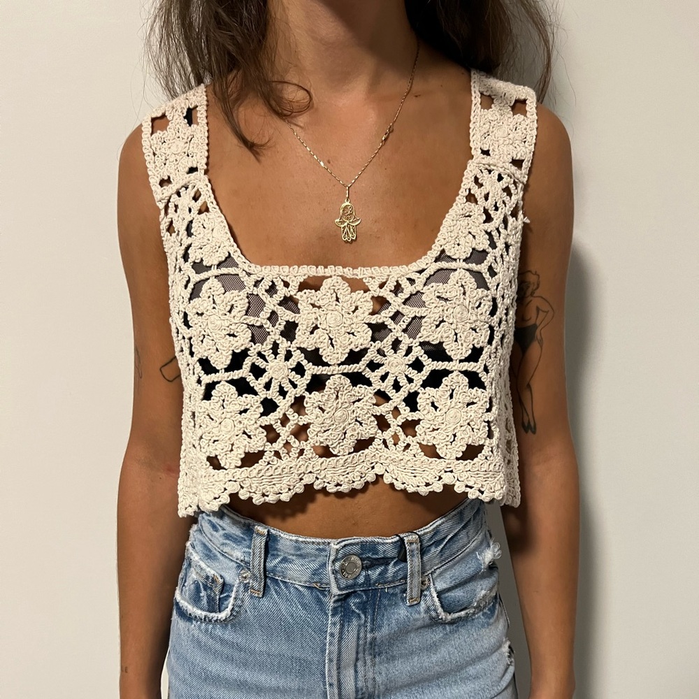 Brand New Glamorous Cream Crochet Women's Top Size 6